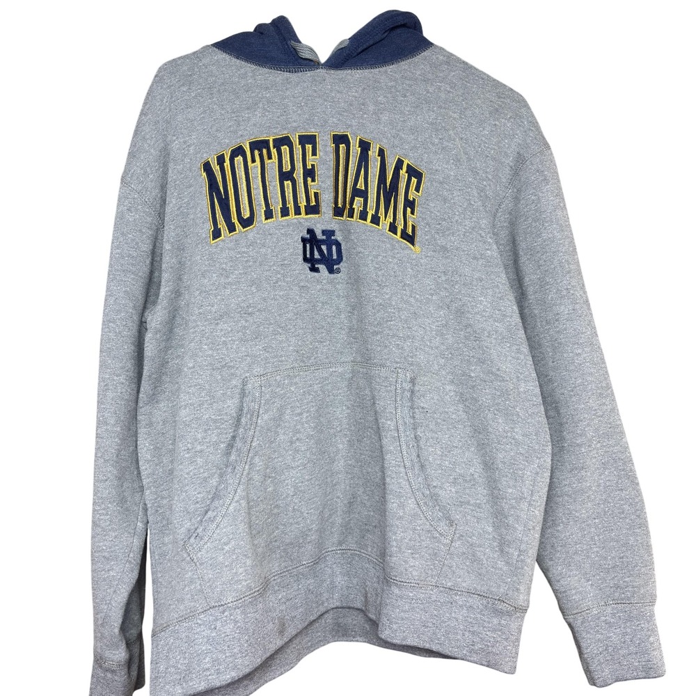 Notre Dame Hoodie Mens L Gray Cotton Blend Embroidered Fighting Irish Pullover